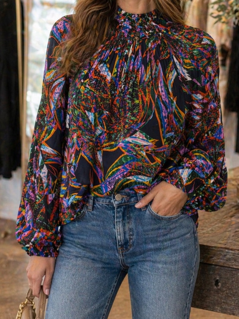 Marie Oliver multicolor long sleeve top oversized size XS 100% SILK